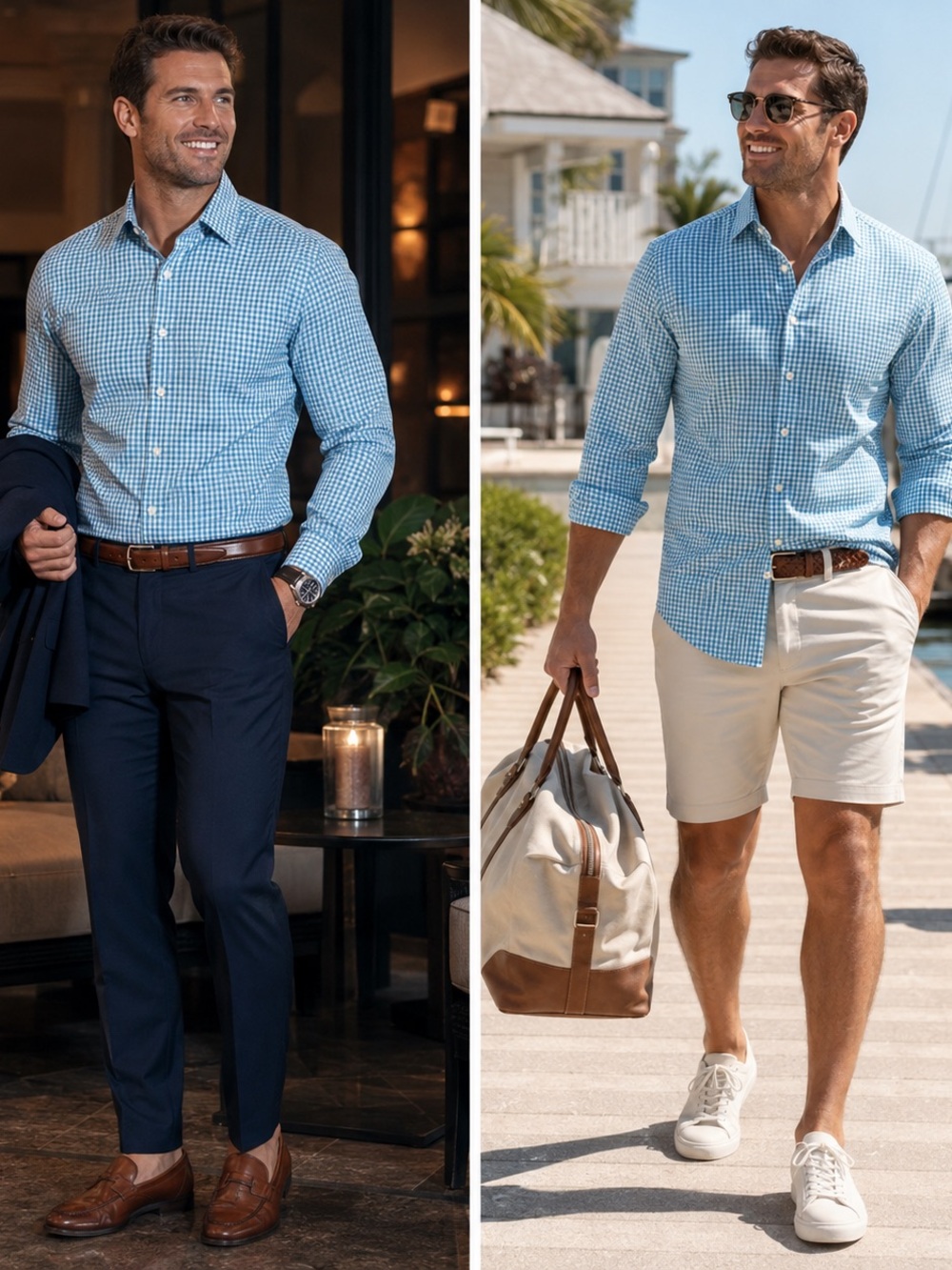 Egara 16.5 36-37 Tall Aqua Gingham Egyptian Cotton Slim Fit Dress Shirt